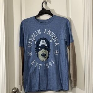 Marvel Captain America Blue and Gray Long Sleeve Tee